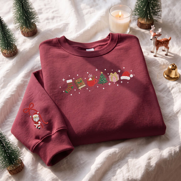 Embroidered Christmas Icon Sweatshirt Cozy Holiday Gift Unisex Adults