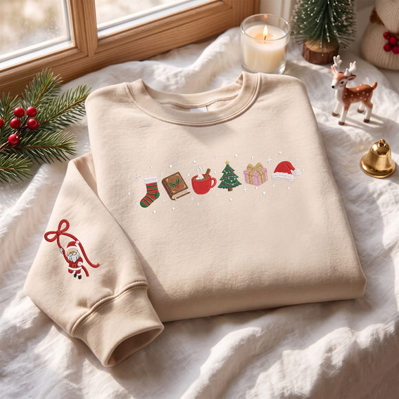 Embroidered Christmas Icons Sweatshirt Cozy Winter Apparel Holiday Gift