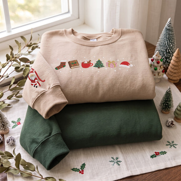 Embroidered Christmas Icon Sweatshirt Cozy Holiday Gift Unisex Adults