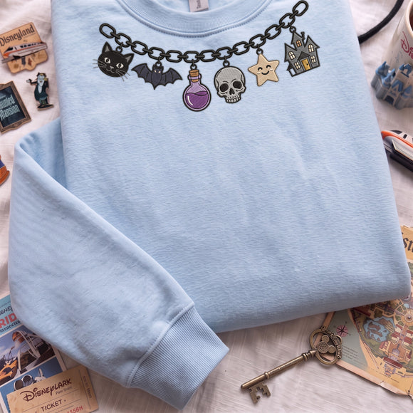 Embroidered Halloween Charm Sweatshirt Cozy Fall Gift For Spooky Women