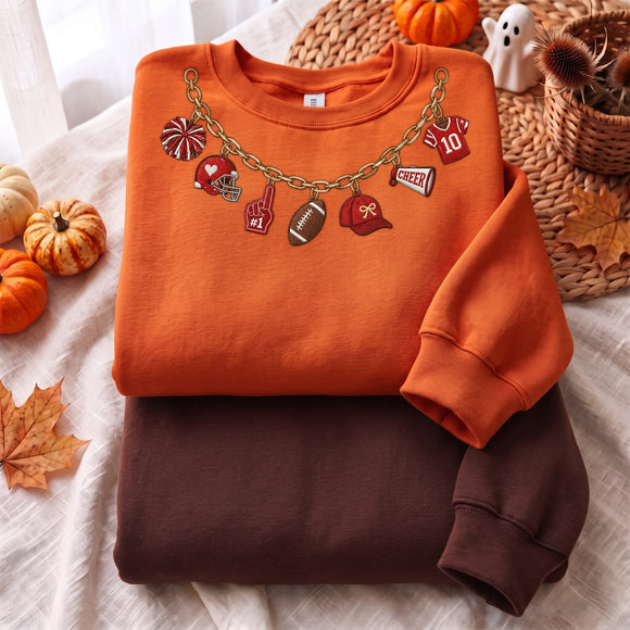 Custom Game Day Football Charm Necklace Sweatshirt Cozy Apparel Women