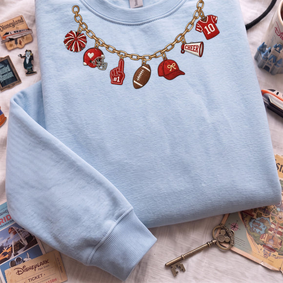 Embroidered Football Charm Sweatshirt Game Day Apparel For Women
