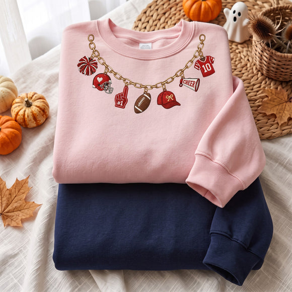Embroidered Football Charm Sweatshirt Game Day Apparel For Women