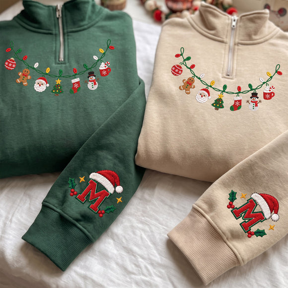 Custom Initial Christmas Lights Embroidered Sweatshirt Cozy Holiday Gift