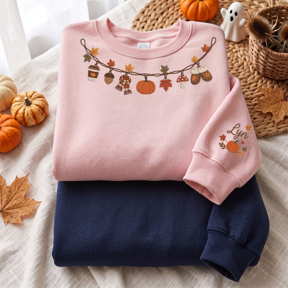 Embroidered Fall Garland Sweatshirt Custom Cozy Autumn Gift Women