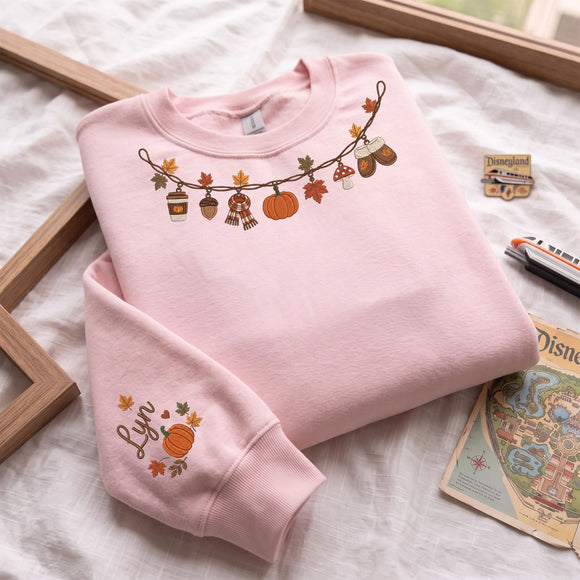Embroidered Fall Garland Sweatshirt Custom Cozy Autumn Gift Women