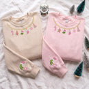 Embroidered Pink Christmas Charm Necklace Sweatshirt Gift for Women-4