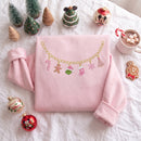 Embroidered Pink Christmas Charm Necklace Sweatshirt Gift for Women-8