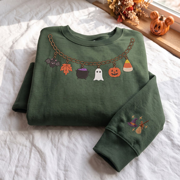 Embroidered Halloween Charm Sweatshirt Spooky Fall Outfit Women Gift