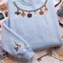 Halloween Charm Necklace Embroidered Sweatshirt Cozy Fall Gift Women-6