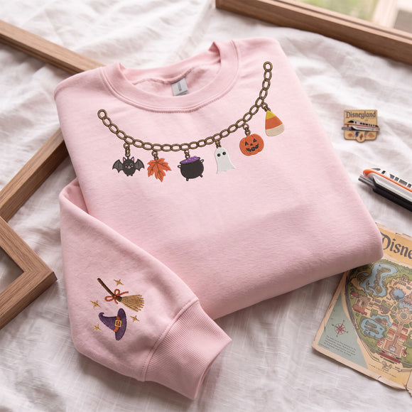 Embroidered Halloween Charm Sweatshirt Spooky Fall Outfit Women Gift