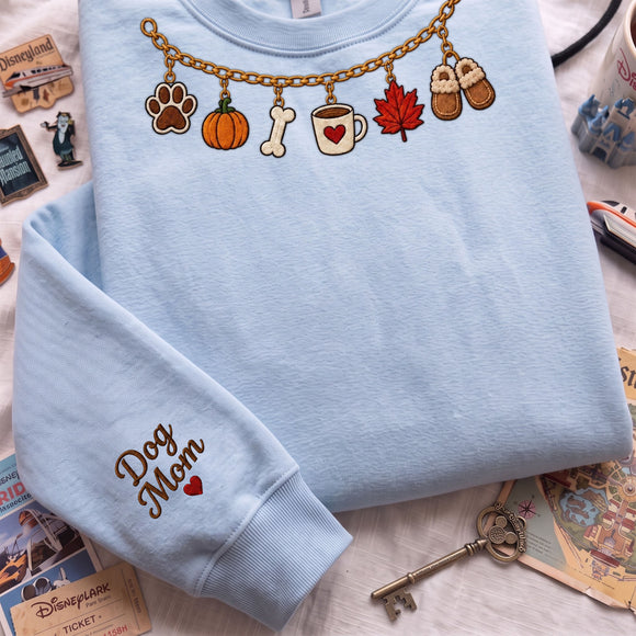 Custom Embroidered Dog Mom Fall Charm Sweatshirt Cozy Autumn Gift