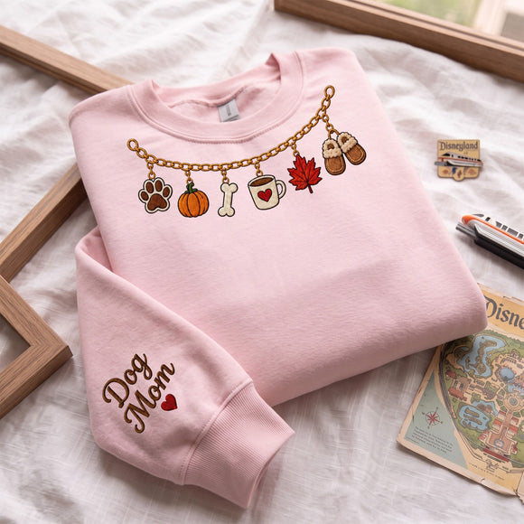 Custom Embroidered Dog Mom Fall Charm Sweatshirt Cozy Autumn Gift
