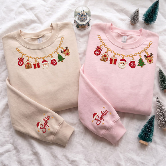 Custom Christmas Charm Necklace Embroidered Shirt Holiday Gift Women