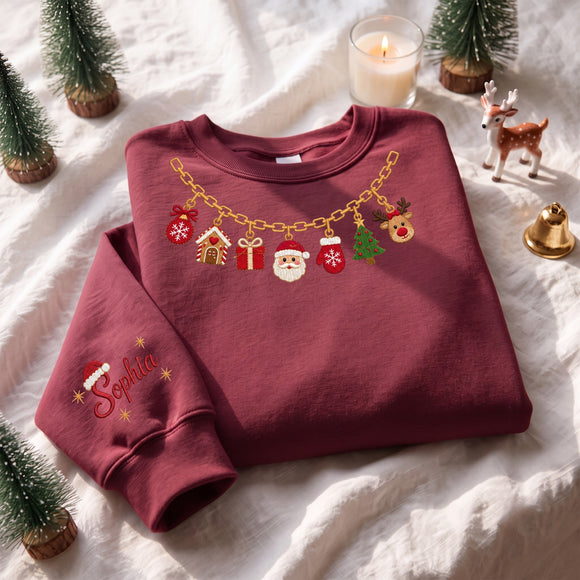 Custom Christmas Charm Necklace Embroidered Shirt Holiday Gift Women