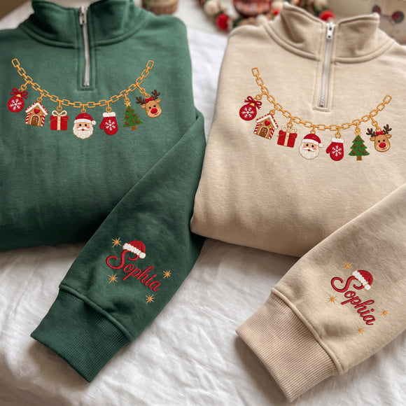 Custom Christmas Charm Necklace Embroidered Sweatshirt Gift for Women
