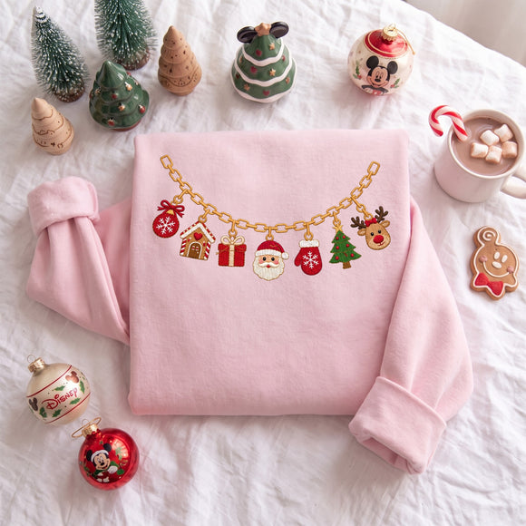 Custom Christmas Charm Necklace Embroidered Shirt Holiday Gift Women
