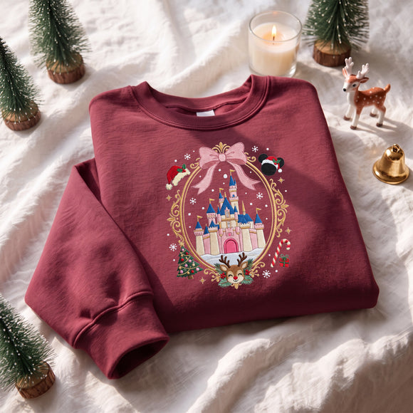 Embroidered Christmas Castle Shirt Holiday Gift Disney Fans