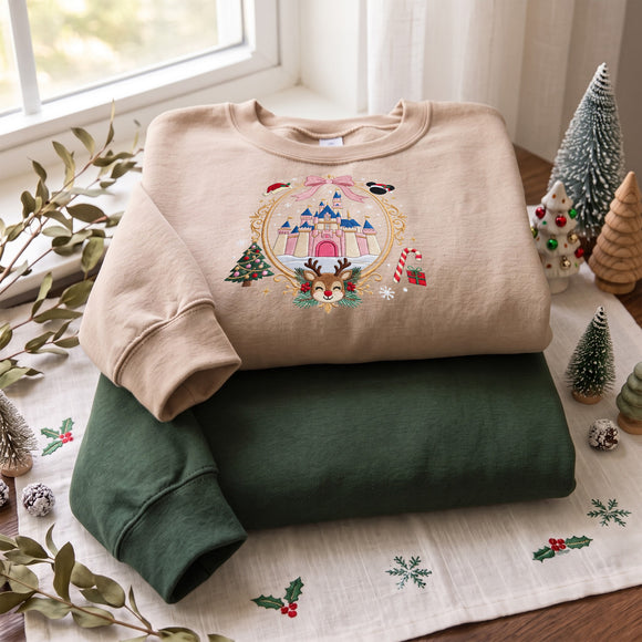Embroidered Christmas Castle Shirt Holiday Gift Disney Fans