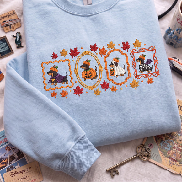 Embroidered Halloween Dachshund Sweatshirt Cozy Fall Gift Dog Lovers