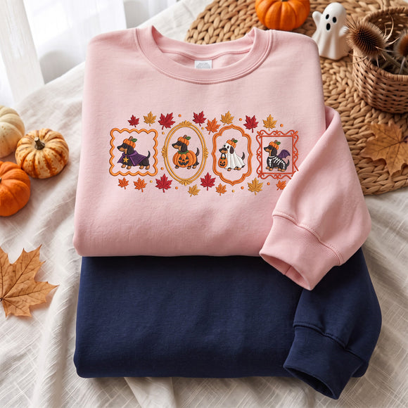 Embroidered Halloween Dachshund Sweatshirt Cozy Fall Gift Dog Lovers