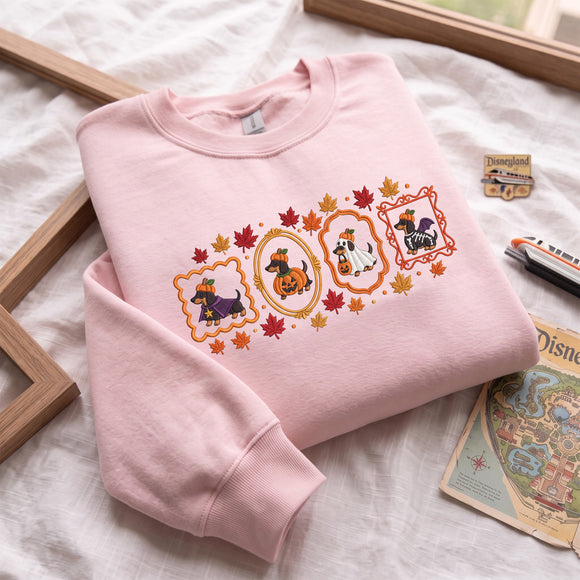 Embroidered Halloween Dachshund Sweatshirt Cozy Fall Gift Dog Lovers