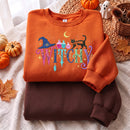 Embroidered Witchy Cat Sweatshirt Cute Halloween Outfit For Women-3