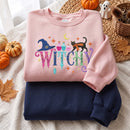 Embroidered Witchy Cat Sweatshirt Cute Halloween Outfit For Women-4