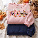 Embroidered Black Cat Pumpkin Frame Warm Fall Cozy Halloween Sweatshirt-4