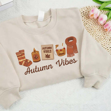 Embroidered Autumn Vibes Hoodie | Warm Cozy Fall Gift For Book Lovers