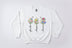White sweatshirt with floral designs and text 'Faith', 'Hope', 'Love' on a white background.