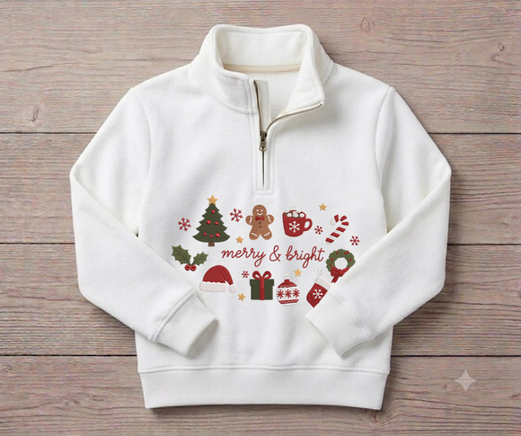 Embroidered Merry Bright Christmas Sweatshirt Cozy Holiday Gift Women