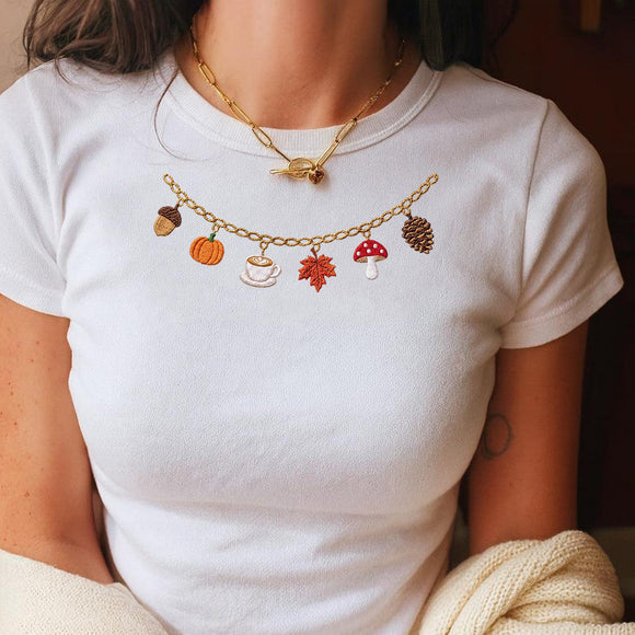 Embroidered Fall Charm Necklace Sweatshirt for Women Cozy Autumn Gift