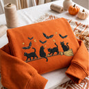 Embroidered Black Cat Broomstick Spooky Halloween Outfit For Women-12