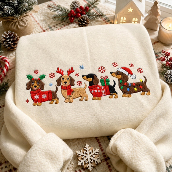 Embroidered Christmas Dachshund Sweatshirt Cute Holiday Dog Lover Gift