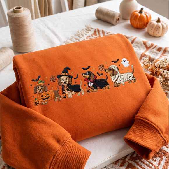 Embroidered Halloween Dachshund Sweatshirt Spooky Dog Lover Cozy Gift