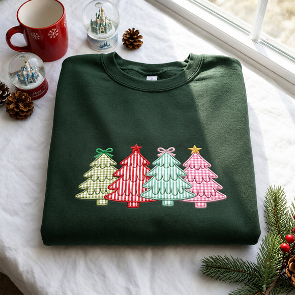 Embroidered Christmas Tree Sweatshirt Cozy Holiday Outfit Women Gift