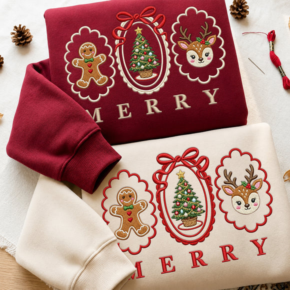 Merry Christmas Embroidered Sweatshirt Cozy Holiday Outfit Women Men